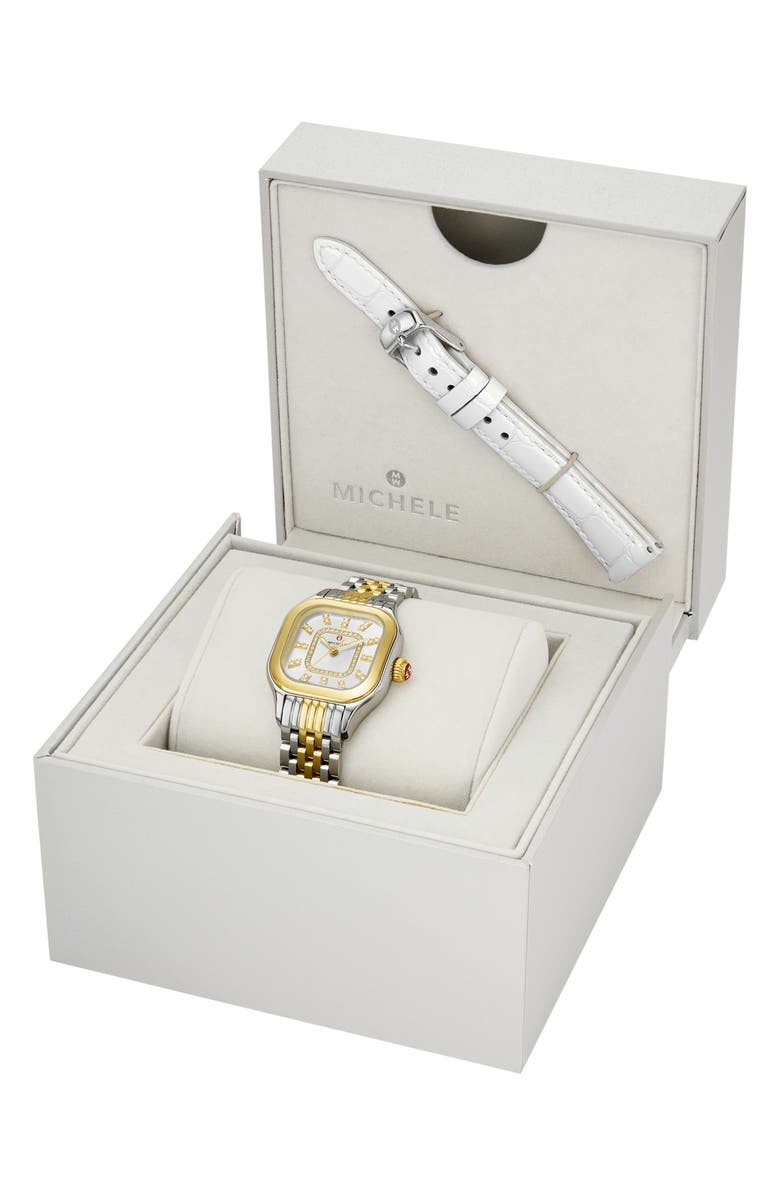 MICHELE Meggie Diamond Dial Watch Head Gift Set, 29mm, Alternate, color, Two Tone / White