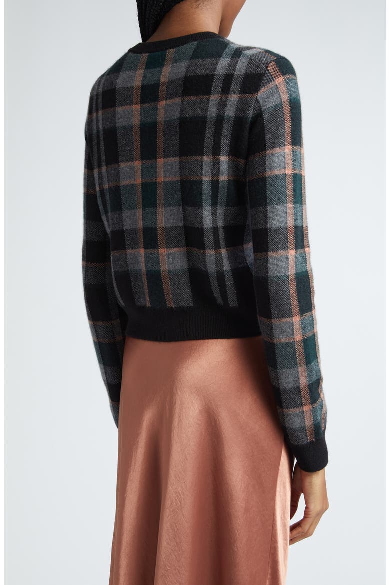 Plaid Cashmere Cardigan, Alternate, color, BLACK COMBO