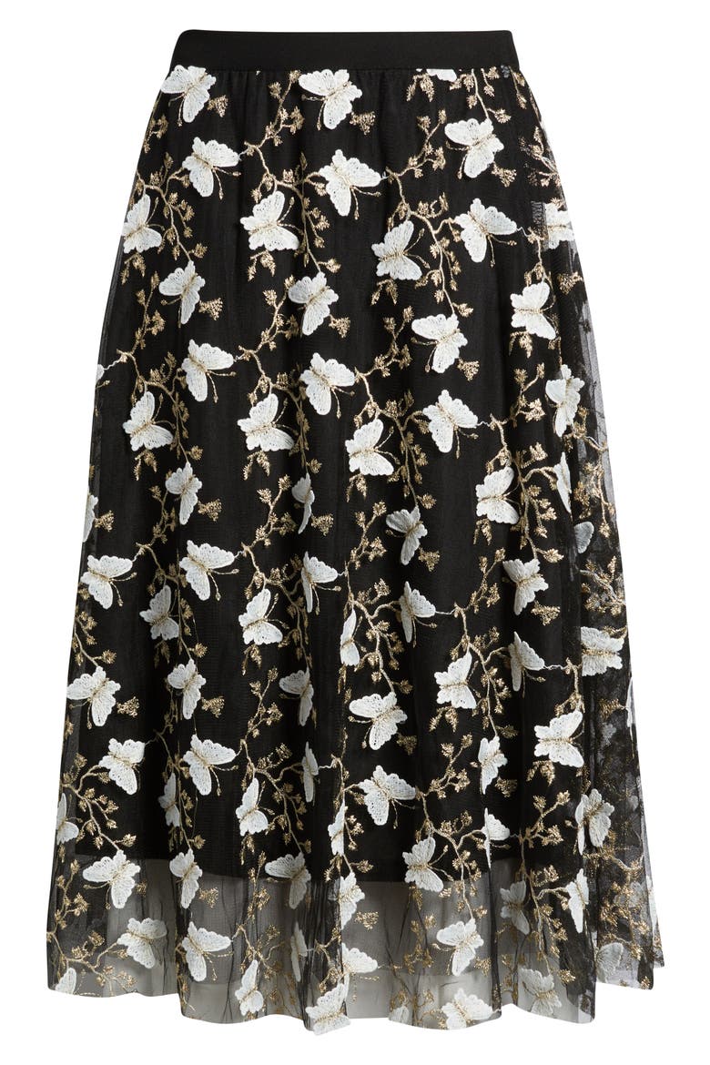Marie Embroidered A-Line Skirt, Alternate, color, BLACK