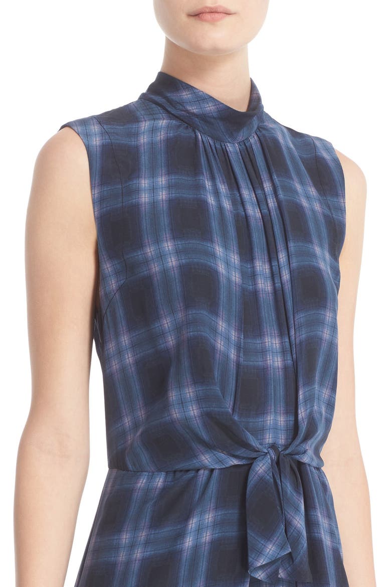 Lace Hem Sleeveless Plaid Silk Shirtdress, Alternate, color, VIOLET STONE COMBO