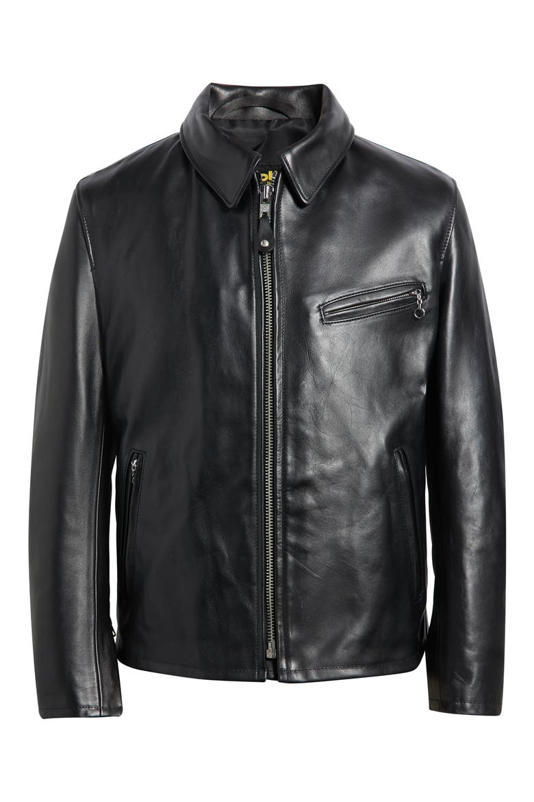 Leather Racer Jacket, Main, color, BLACK