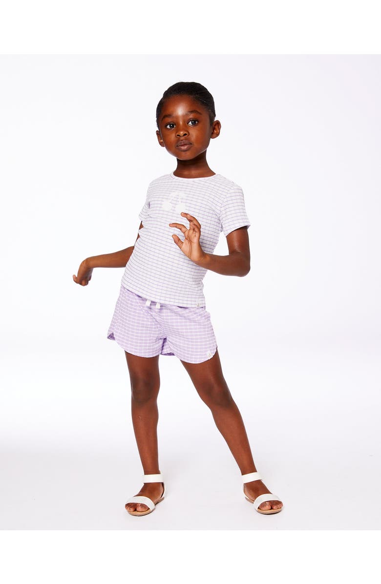 Deux par Deux Girl's Crinkle Short White Checkered Lilac, Alternate, color, 