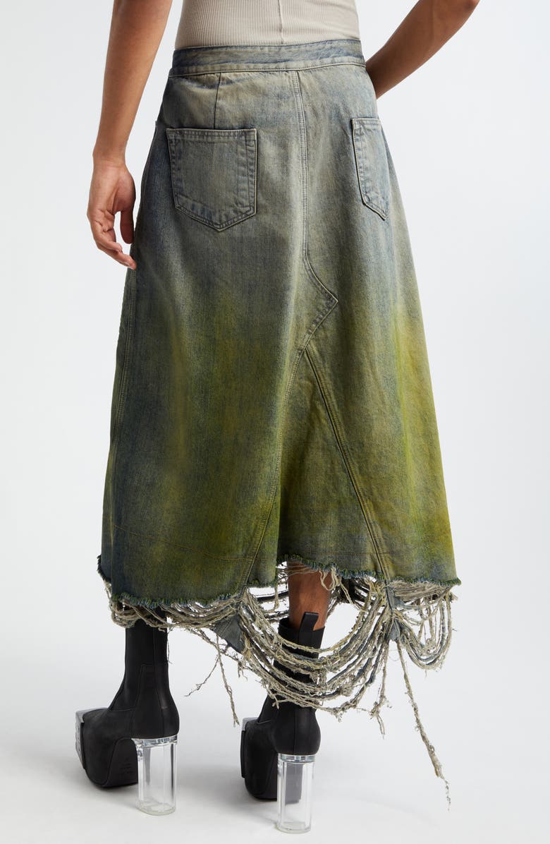Rick Owens Destroyed Godet Denim Skirt, Alternate, color,