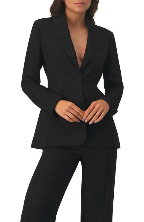 Blazer with Pockets and Floral Accessory