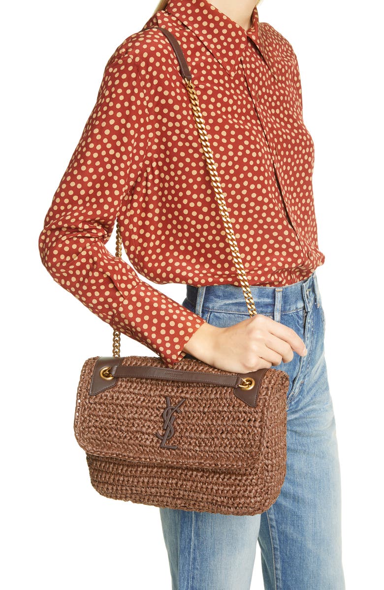 Saint Laurent Medium Niki Raffia Shoulder Bag, Alternate, color,