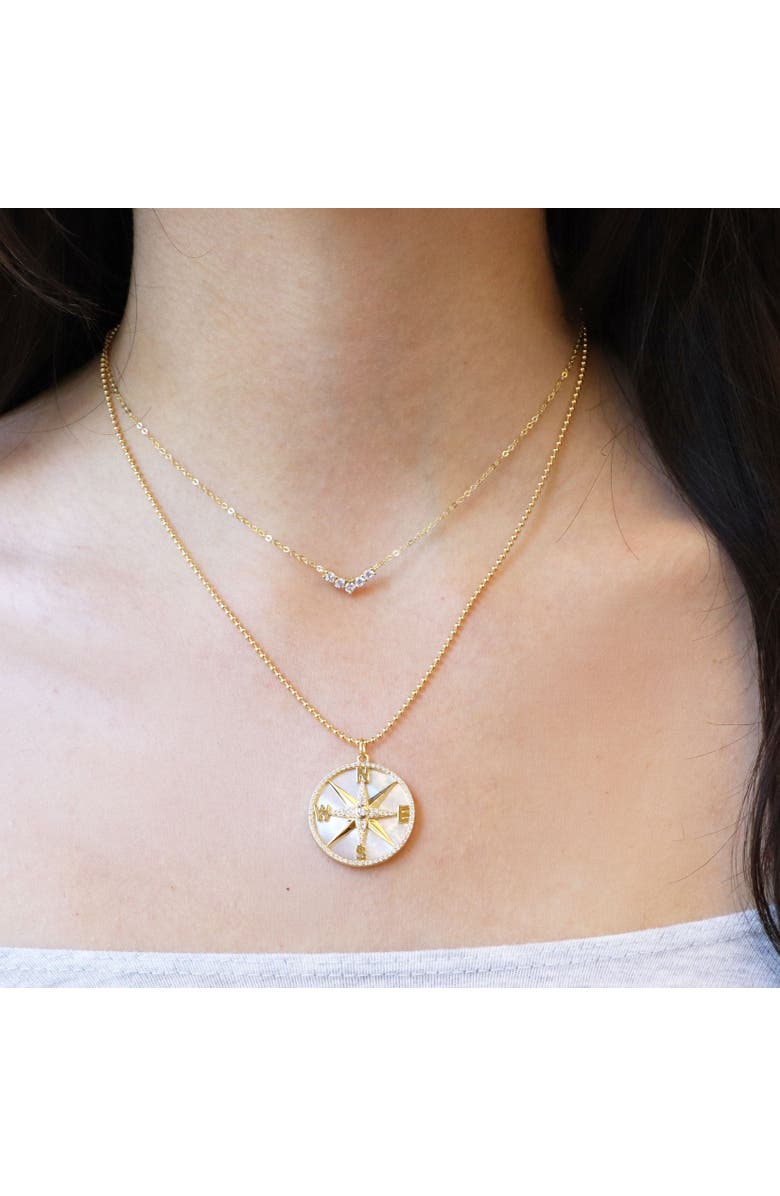 The Lovery Fine Jewelry Mother of Pearl CZ Compass Necklace, Alternate, color, Mother Of Pearl