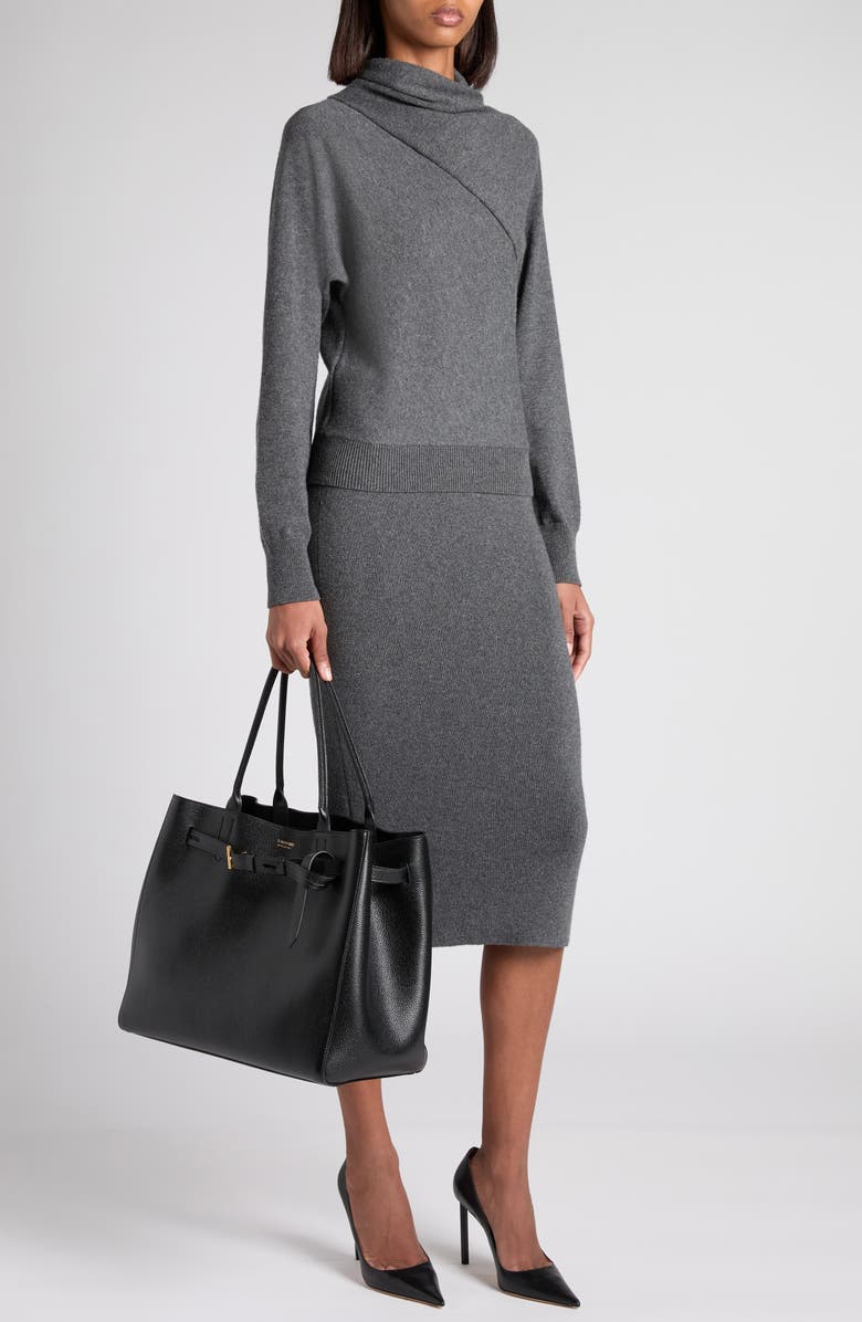 TOM FORD Wrap Detail Cashmere & Cotton Sweater, Alternate, color, Ig712 Dark Grey Melange