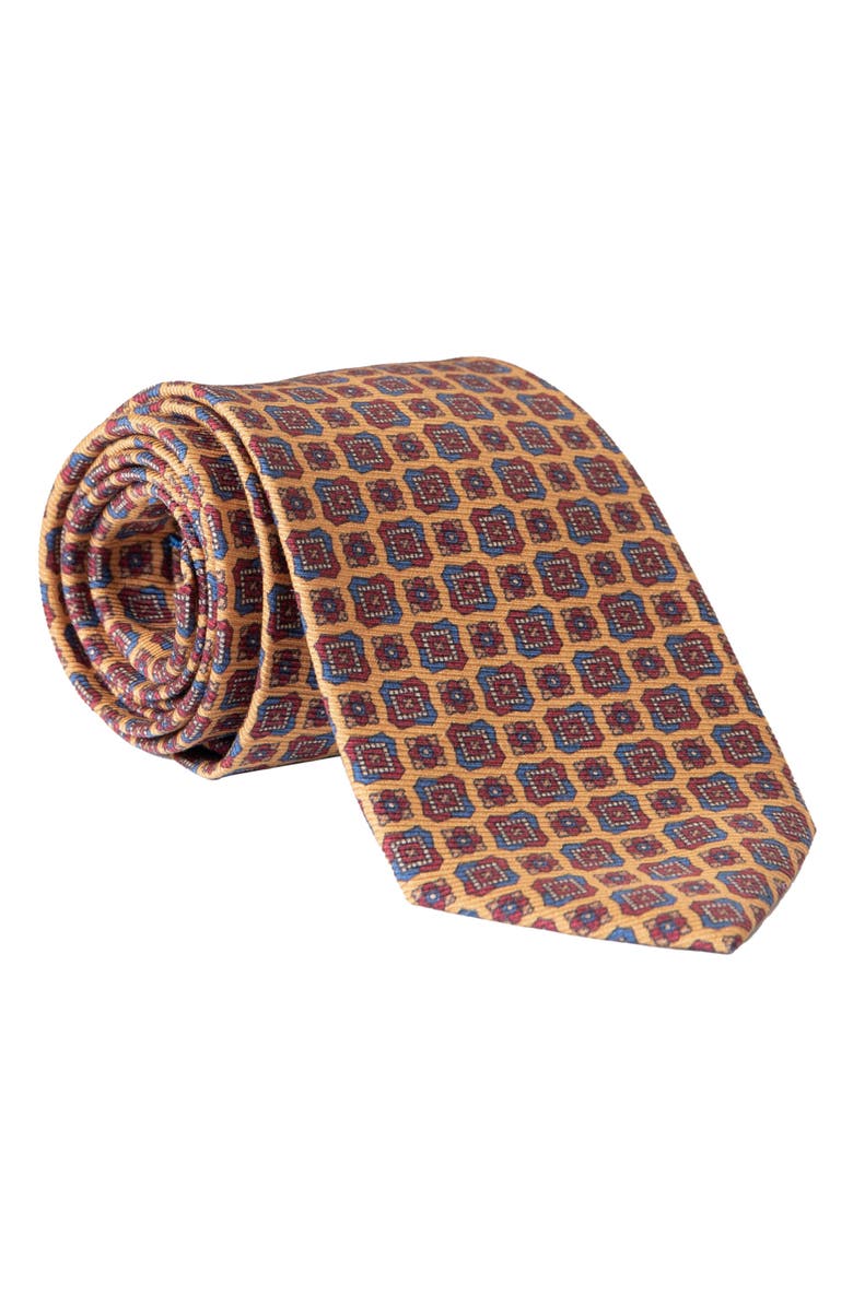 Elizabetta Parma - Extra Long Printed Silk Tie for Men, Main, color, Amber Yellow