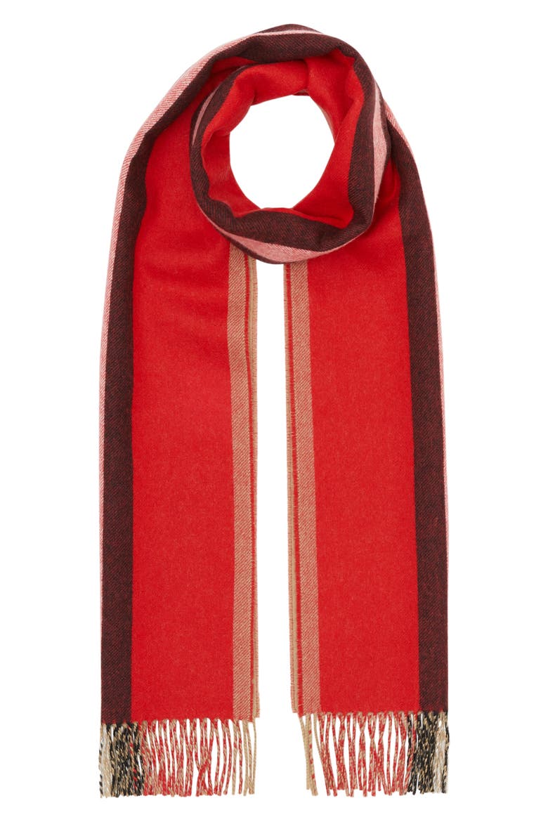 Icon Stripe Reversible Cashmere Scarf, Alternate, color, BRIGHT RED