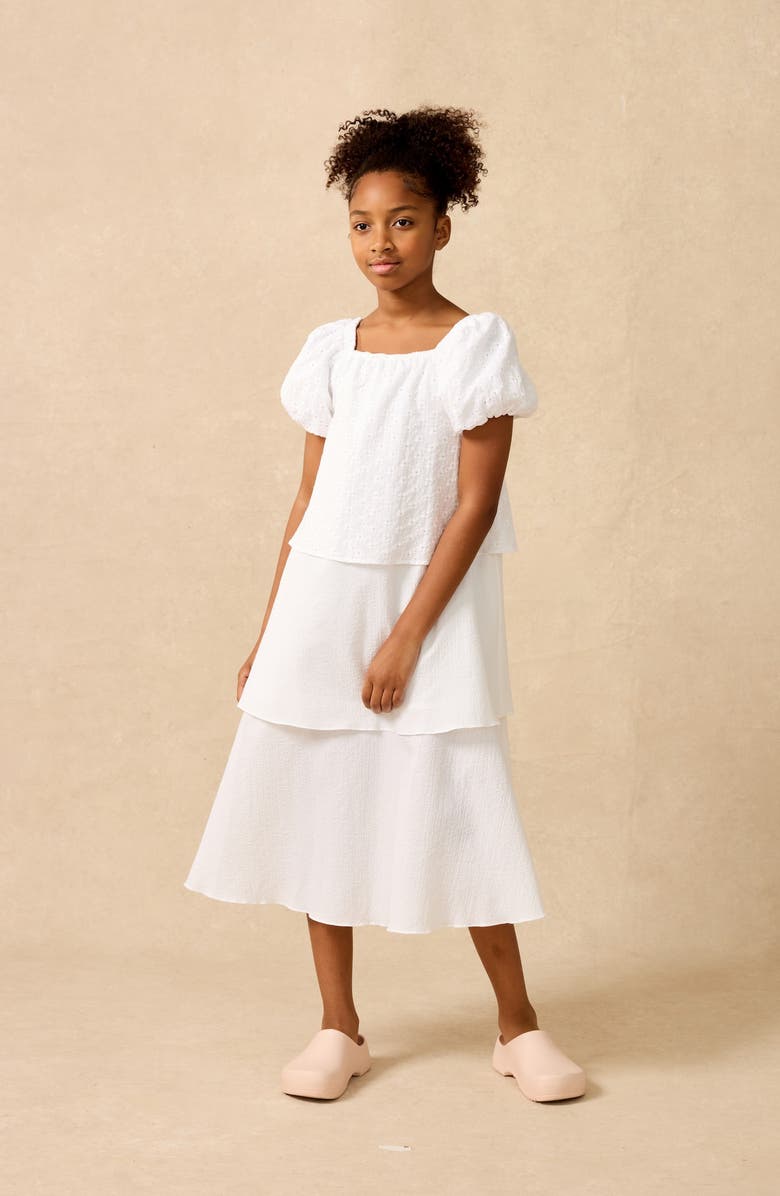 The Sunday Collective Kids' Crinkle & Eyelet Tiered Dress, Alternate, color, 