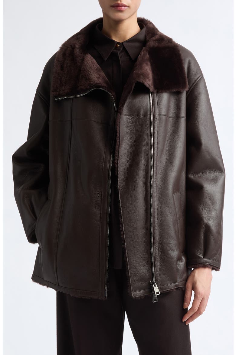 Classic Zip Genuine Shearling Jacket, Main, color, 8800 DARK BROWN