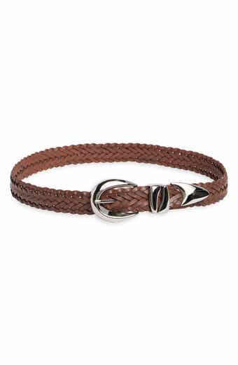 Sculptural Buckle Woven Leather Belt