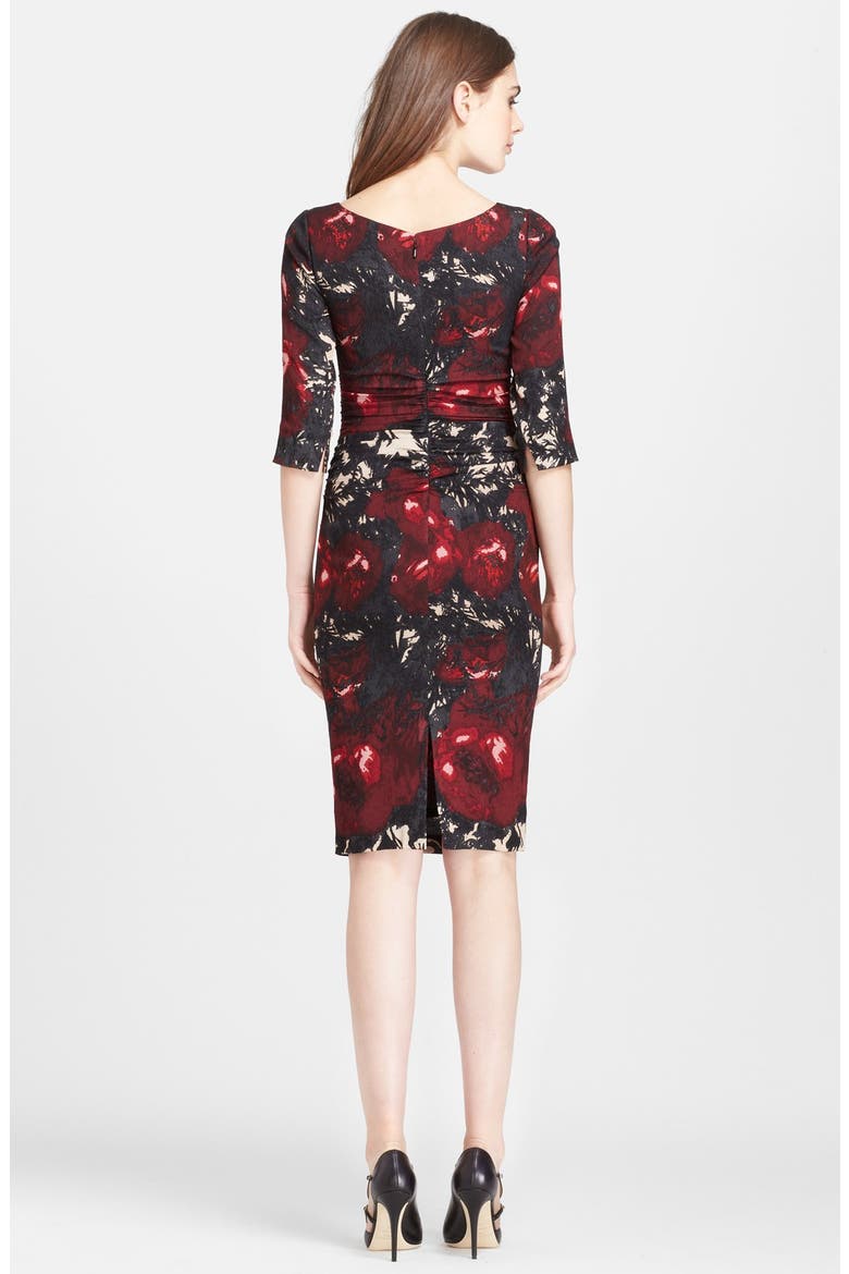 Print Stretch Silk Crepe Dress, Alternate, color, CLARET PAINTBRUSH FLORAL