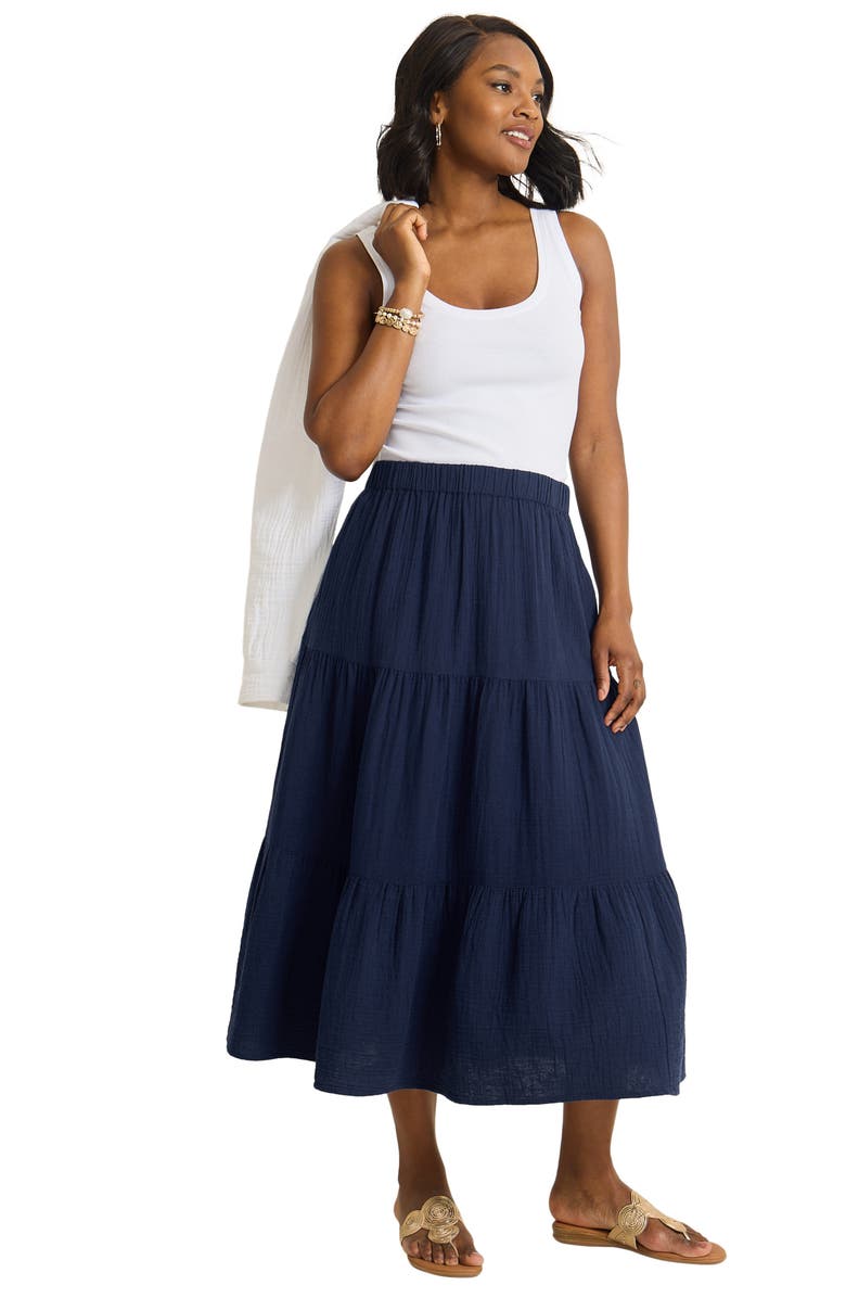 Tommy Bahama Tiered Cotton Gauze Midi Skirt, Alternate, color,