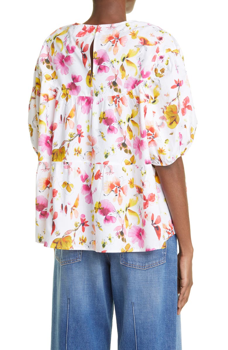 Merlette Paraiso Floral Print Puff Sleeve Tiered Top, Alternate, color, 