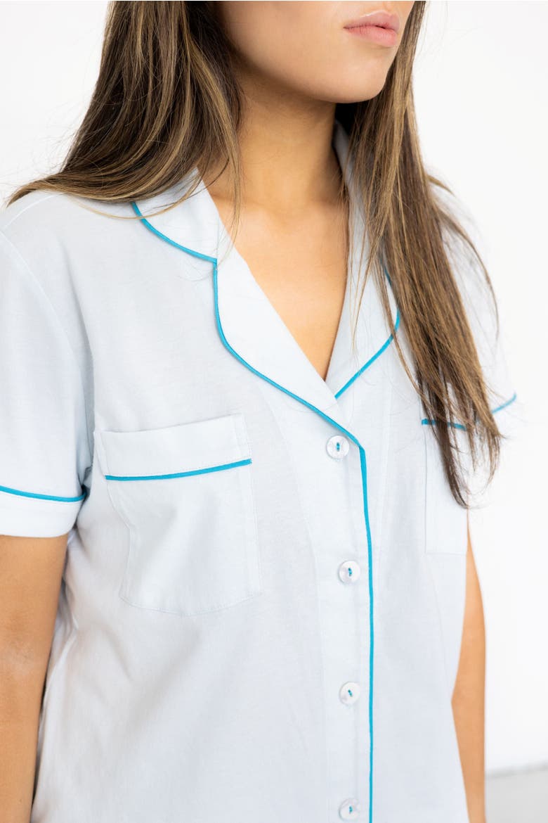 Classic Luxury Shorties Pajamas in Brushed Pima Cotton, Alternate, color, Light Blue/Cerulean