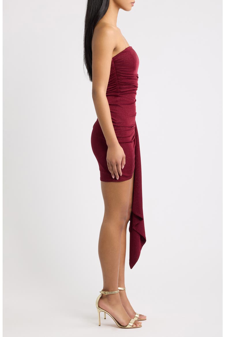 Glitter Knit Strapless Minidress with Side Drape, Alternate, color, WINE