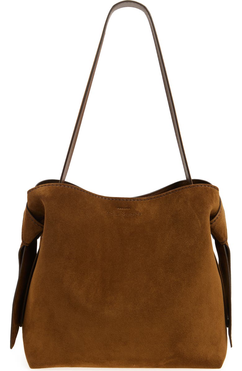 Acne Studios Midi Musubi Suede Shoulder Bag, Main, color, Cognac Brown
