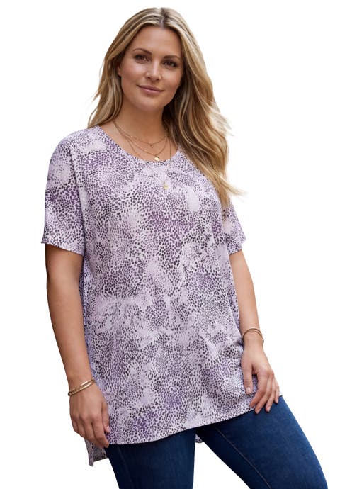 Plus Size Printed Slub Tunic Top