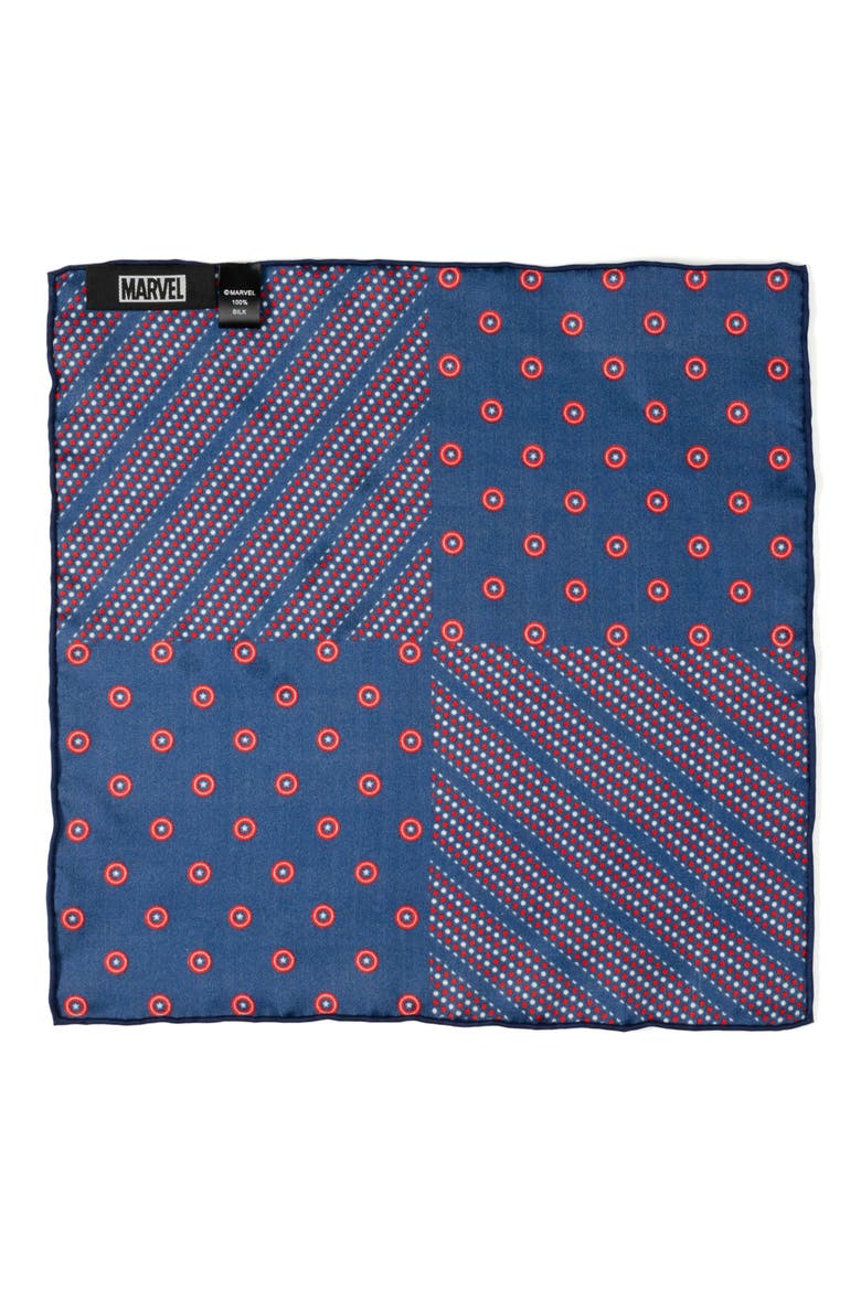 Marvel™ Captain America Silk Pocket Square, Alternate, color, NAVY