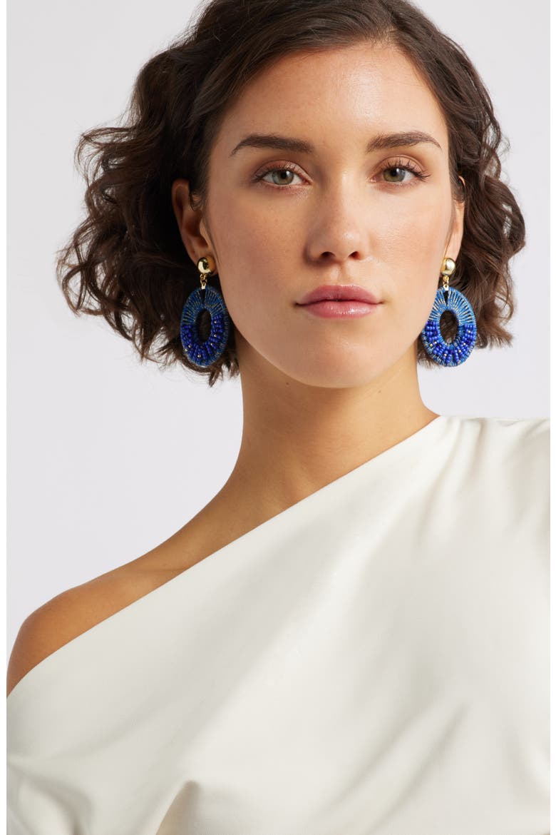 Beaded Oval Drop Earrings, Alternate, color, NAVY- GOLD