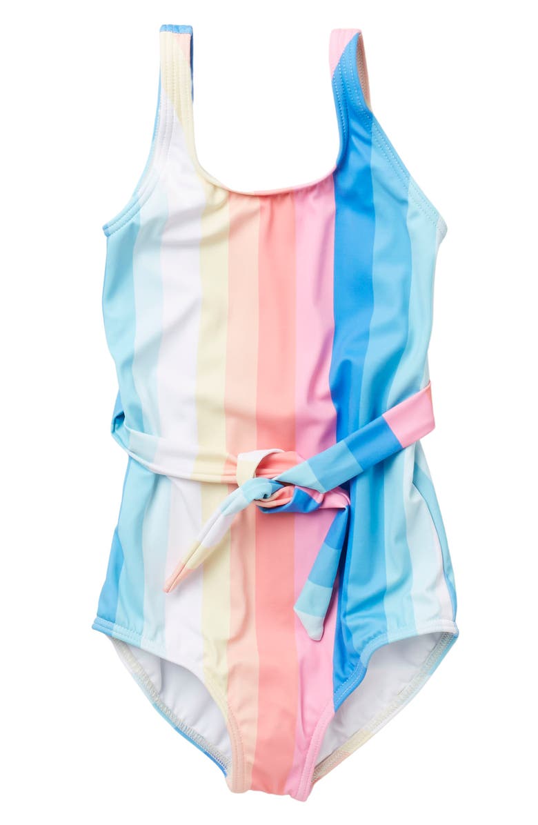Billabong Me N You Rainbow Stripe Tie Waist One-Piece Swimsuit, Main, color,