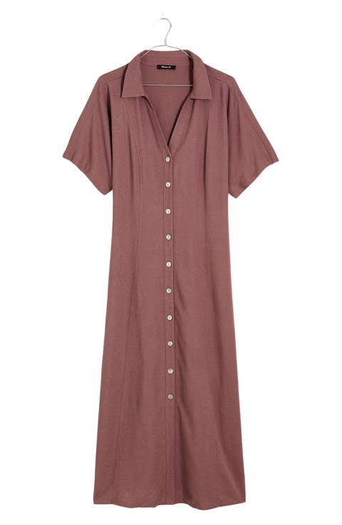 Short Sleeve Button-Up Midi Shirtdress (Plus)