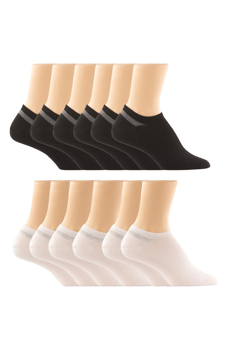 Felina Assorted 6-Pack Super No-Show Socks, Alternate, color, Black/ White
