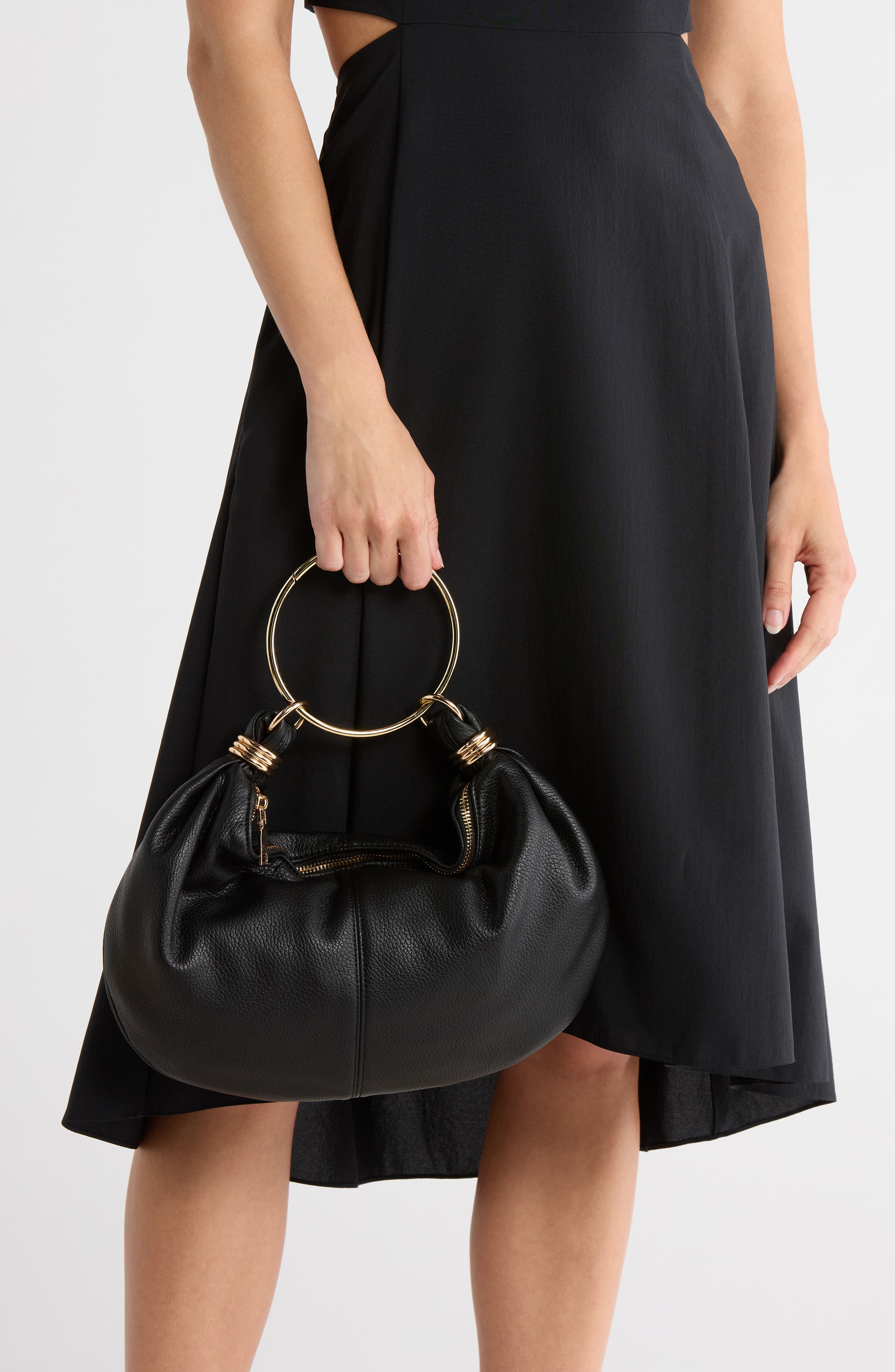 URBAN EXPRESSIONS HANDBAGS Faux Leather Ring Top Handle Bag, Alternate, color, Black