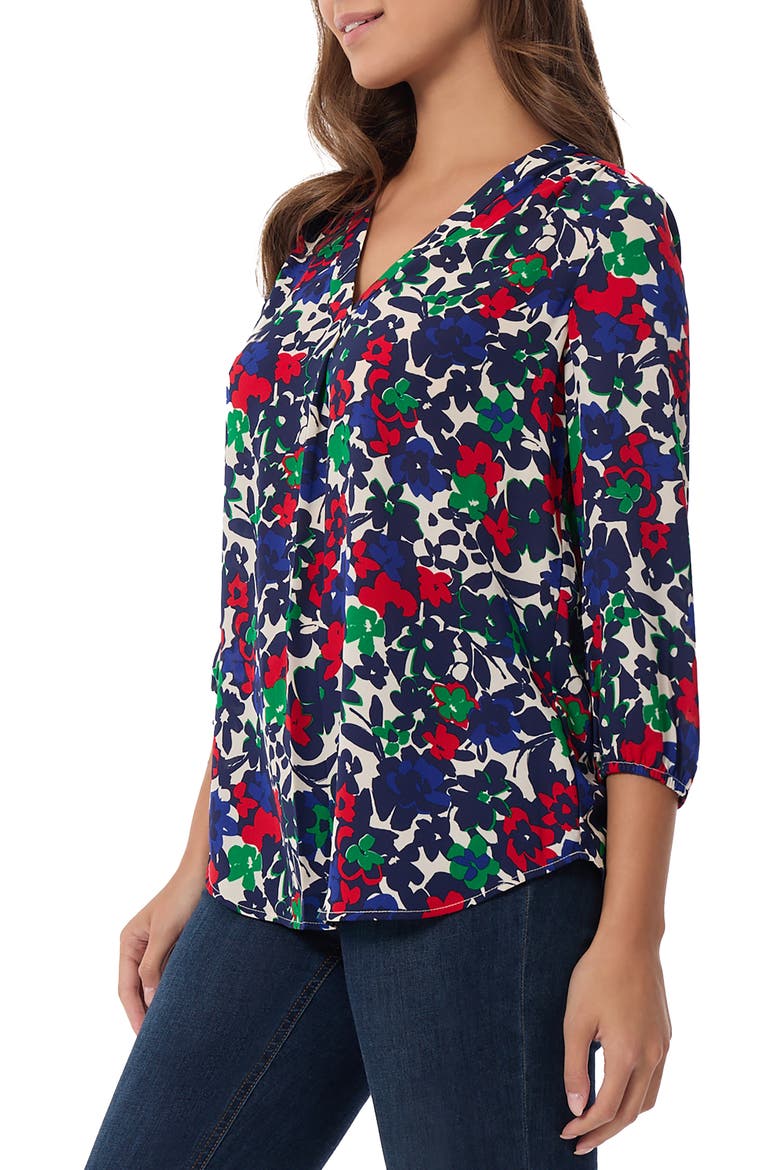 Floral Pleat V-Neck Top, Alternate, color, SAPPHIRE MULTI