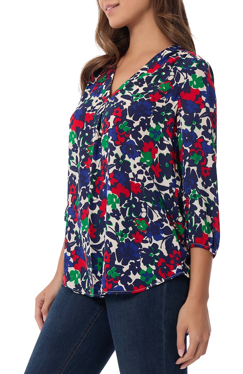Jones New York Floral Pleat V-Neck Top, Alternate, color, 