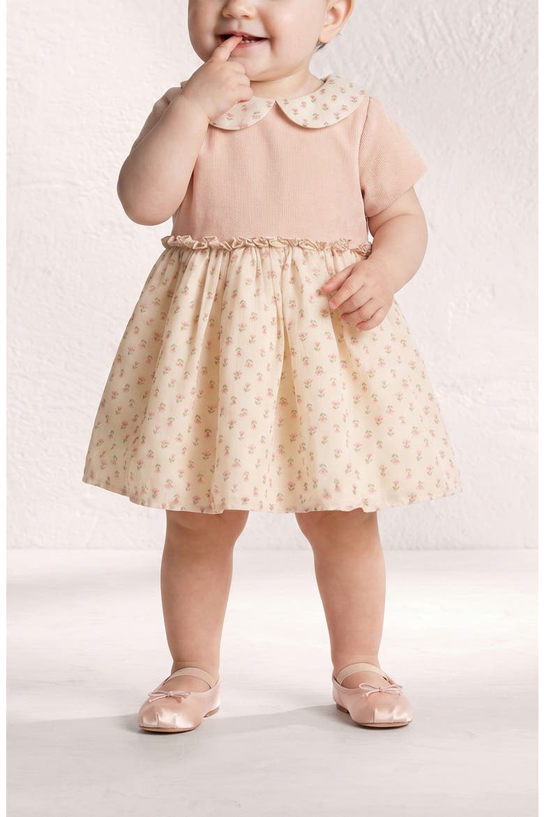 Faye Mixed Media Floral Bubble Dress, Alternate, color, PINK