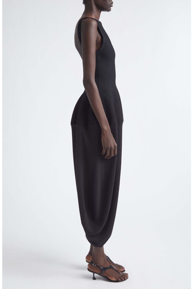 Sukki Mixed Media Bubble Hem Midi Dress, Alternate, color, BLACK