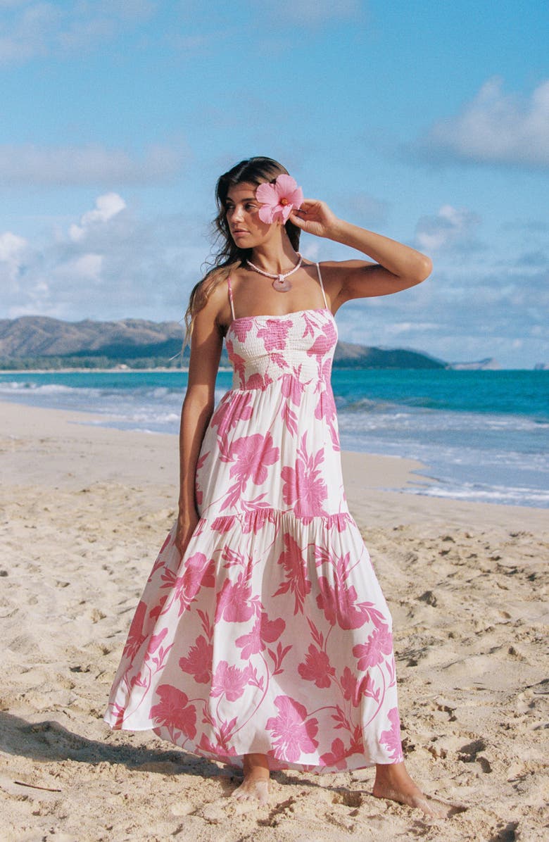 LSPACE Mallorca Smocked Cover-Up Maxi Dress, Alternate, color, 