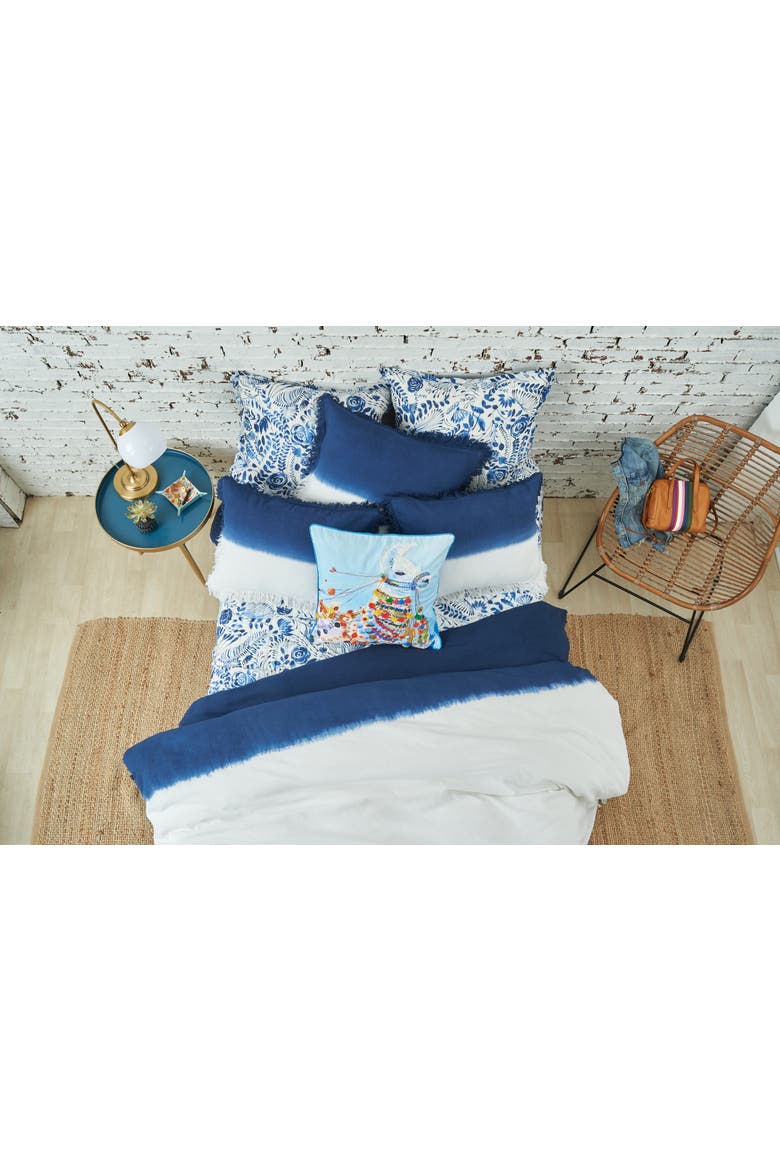 Llama Boho Blue Multicolor Cotton Throw Pillow 22" x 22" Cover And Insert Set, Alternate, color, Blue