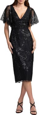 Mac Duggal Embellished Illusion Butterfly Sleeve Cocktail Dress