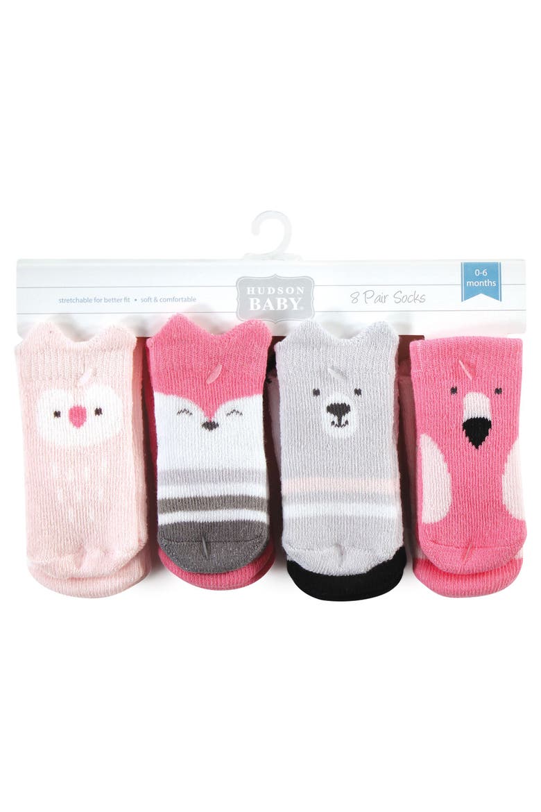 Cozy 8-pair Terry Sock Collection (baby), Alternate, color, Pink Animals