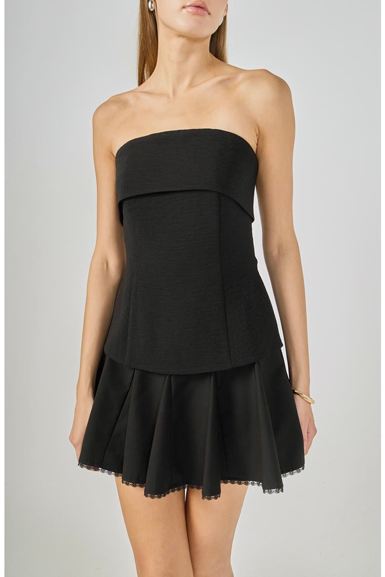 Lace Trimmed Godet Mini Skort, Alternate, color, BLACK