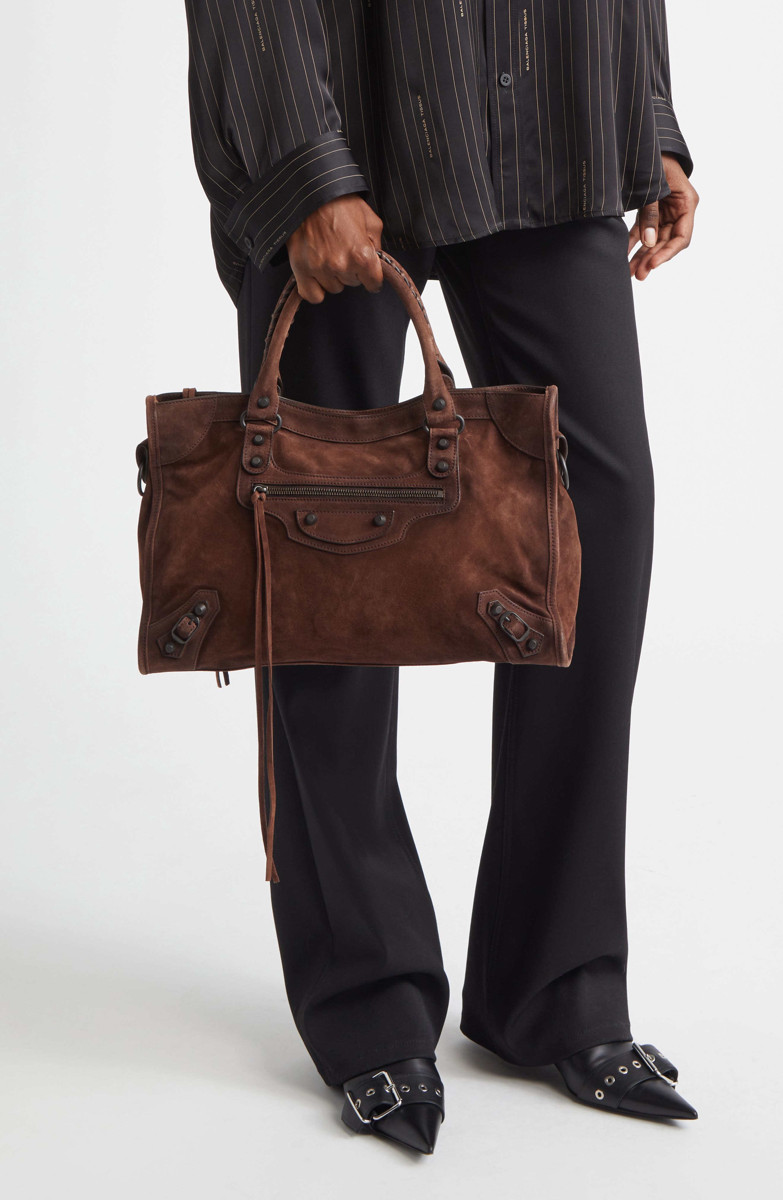 Balenciaga Medium Le City Suede Satchel, Alternate, color, 