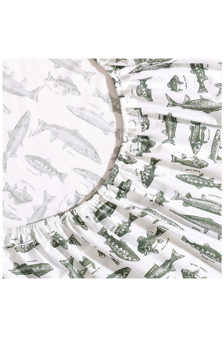 Wes Fish 200 Thread Count Cotton Percale Full Sheet Set, Alternate, color, GREEN