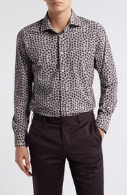 Zanella Flowers Floral Print Knit Nylon Blend Dress Shirt