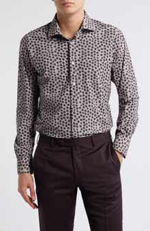 Flowers Floral Print Knit Nylon Blend Dress Shirt