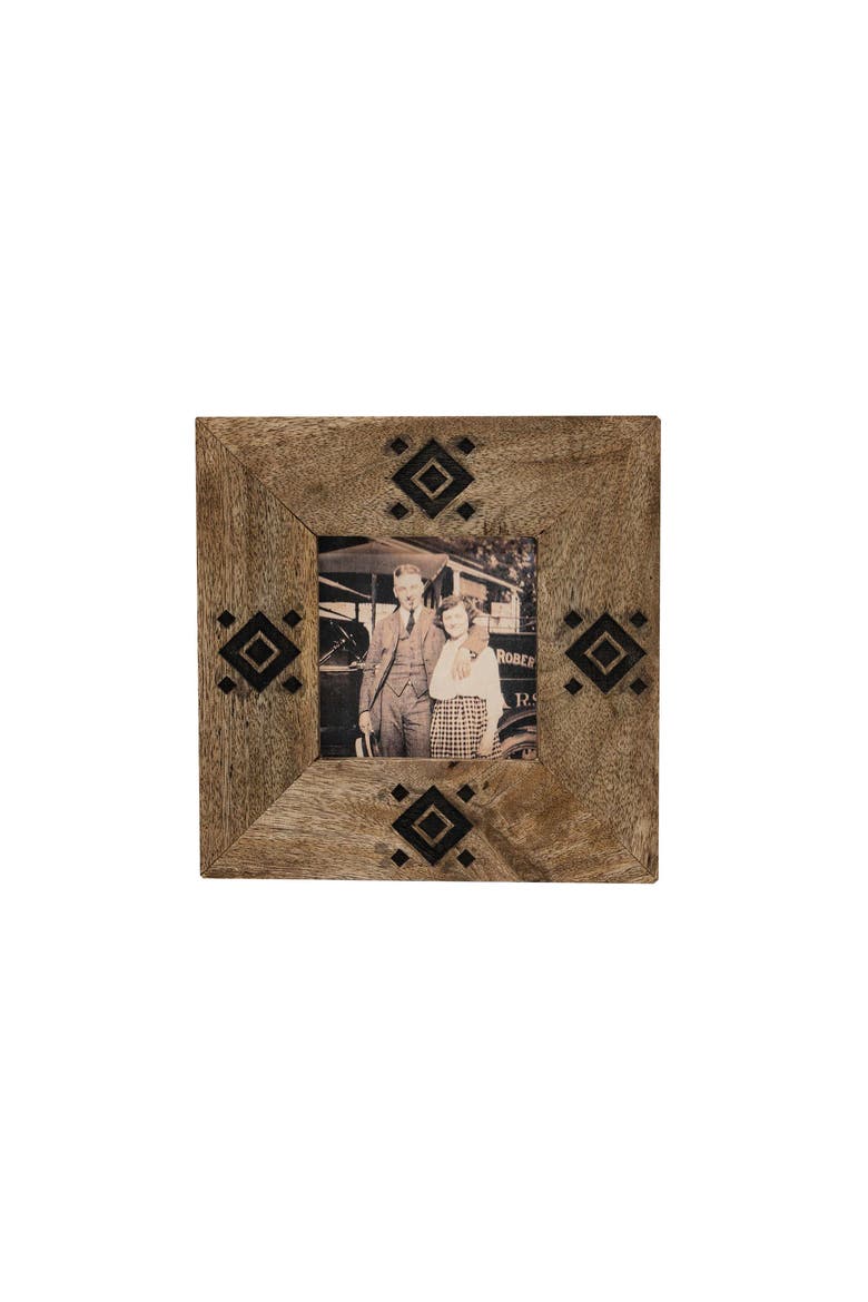 4x4 Black Diamond Picture Frame Mango Wood MDF & Glass, Main, color, Brown