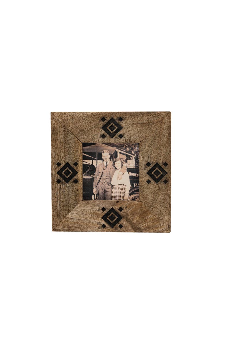 Foreside Home and Garden 4x4 Black Diamond Picture Frame Mango Wood MDF & Glass, Main, color, Brown