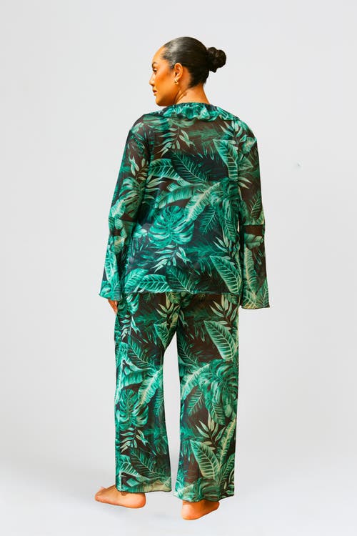 Fashion-szn Curve Palm Print Wide Leg Resort Pants In Green