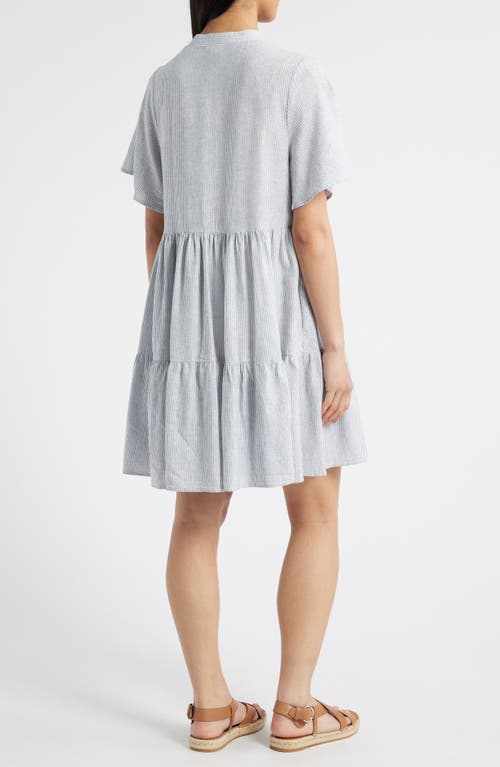 Caslonr Caslon(r) Easy Tiered Linen Blend Shift Dress In Blue Vintage Leah Stripe