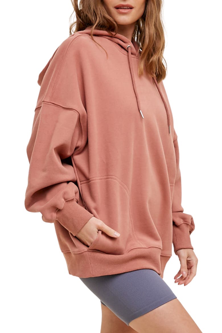 Oversize French Terry Pullover Hoodie, Alternate, color, BURLWOOD