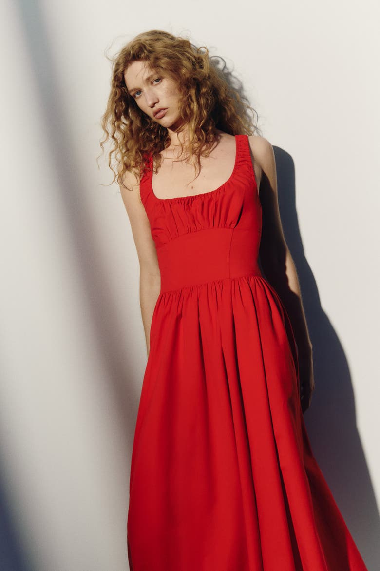Ruched Linen-blend Dress, Alternate, color, Red