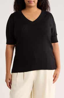 DR2 by Daniel Rainn V-Neck Short Sleeve Pointelle Sweater