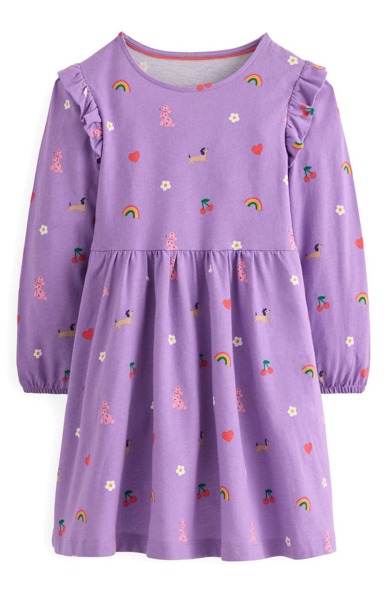 Mini Boden Kids' Posie Long Sleeve Cotton Jersey Dress, Main, color, Aster Purple Parisian